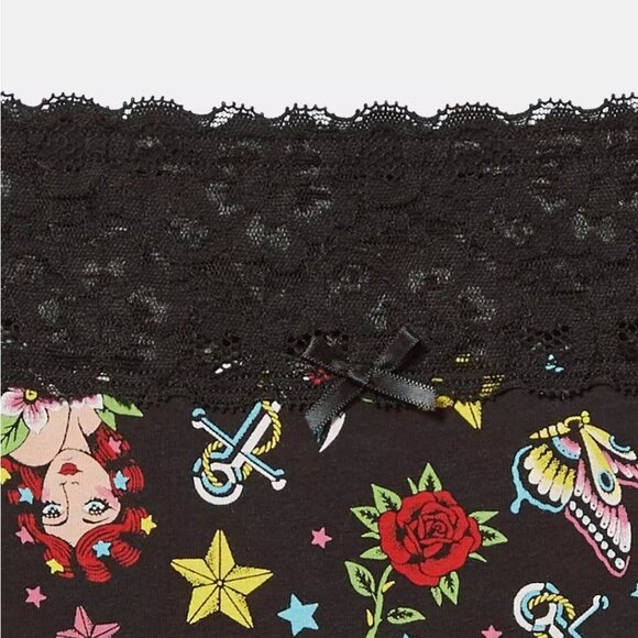 Torrid Panties 4X Thong Tattoo Butterfly Rose Cotton Lace Mid Rise Black Panty - Picture 3 of 4